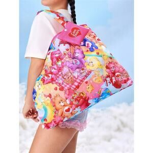 Care Bear Cute Portable Travel Reusable Pink Shopping Tote Bag w/ Storage Pouch
